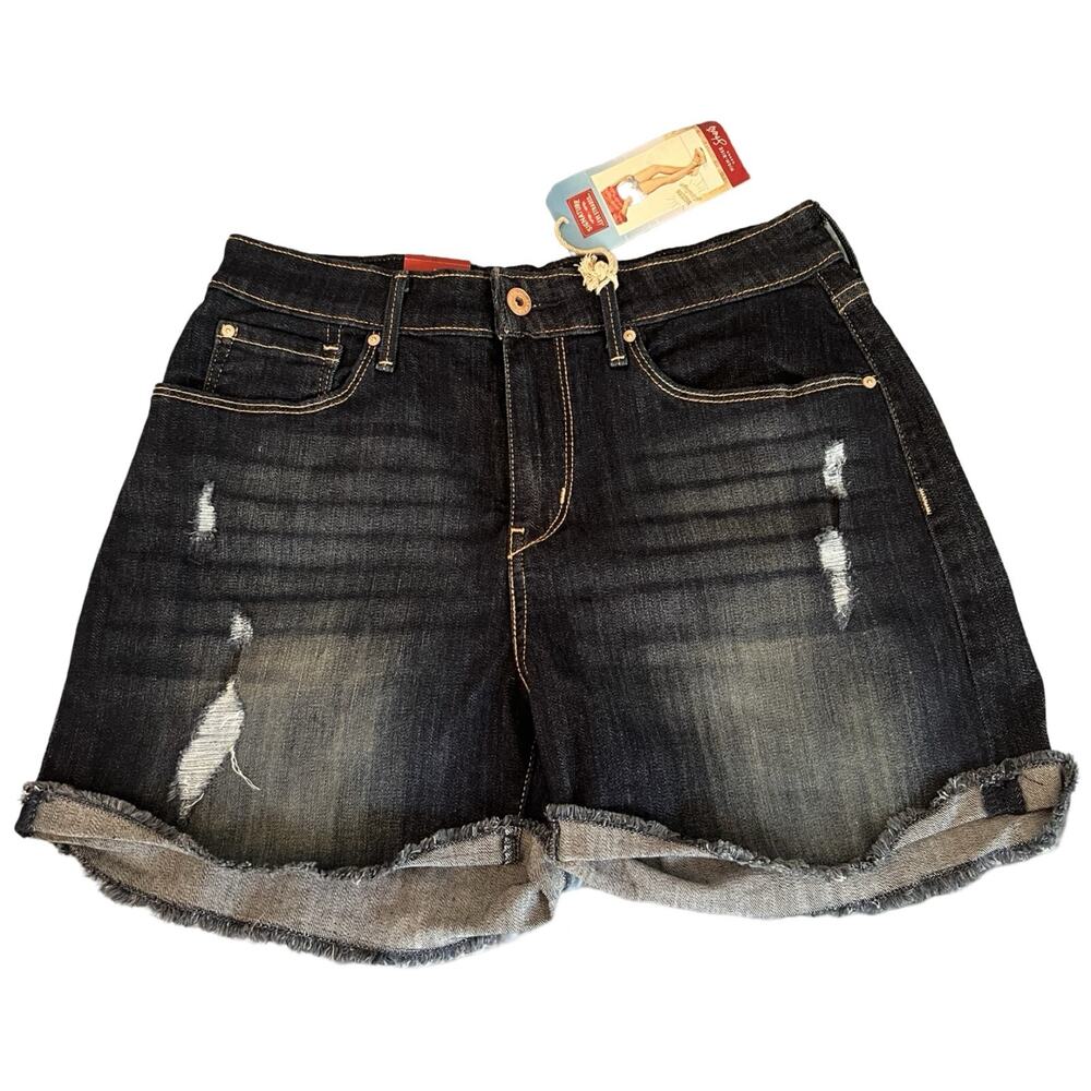 Levis Jean Shorts Womens Size 10 Blue Denim High Rise Distressed Dark Wash NWT